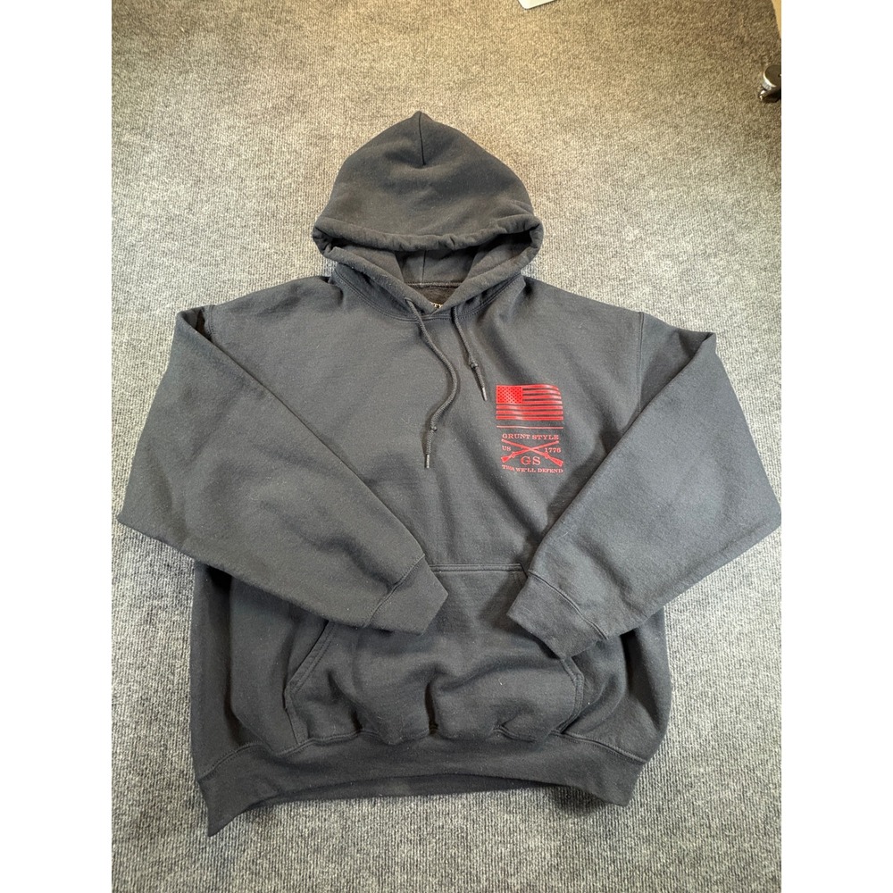 Grunt Style Mens Black Red Blood Blue Collar American Flag Graphic Hoodie Large